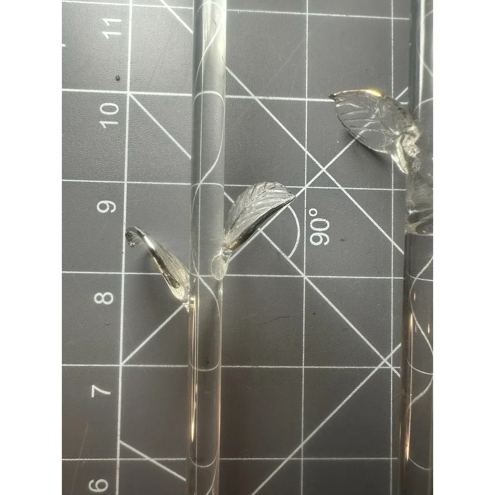 Set Of 4 Clear Glass Long Stem Roses Gold Silver Trim 14